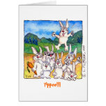 Yippee!  Cute Cartoon Rabbits Greeting Note Card