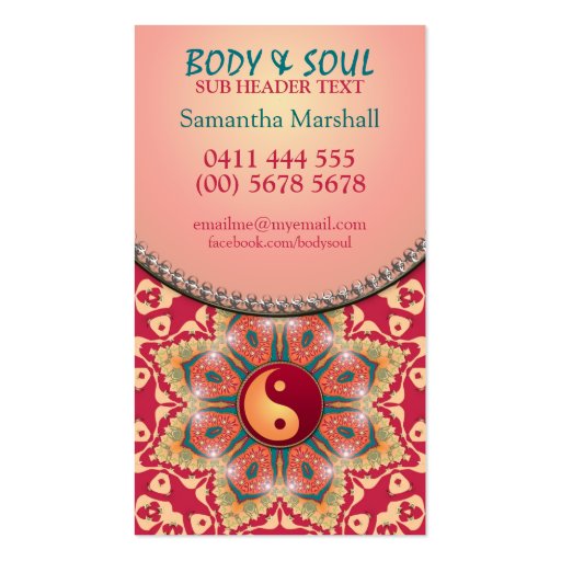 Yoga Balance Bohemian Flower YinYang Business Card (back side)