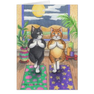 Yoga Cats Birthday Bud and Tony Notecard Greeting Card