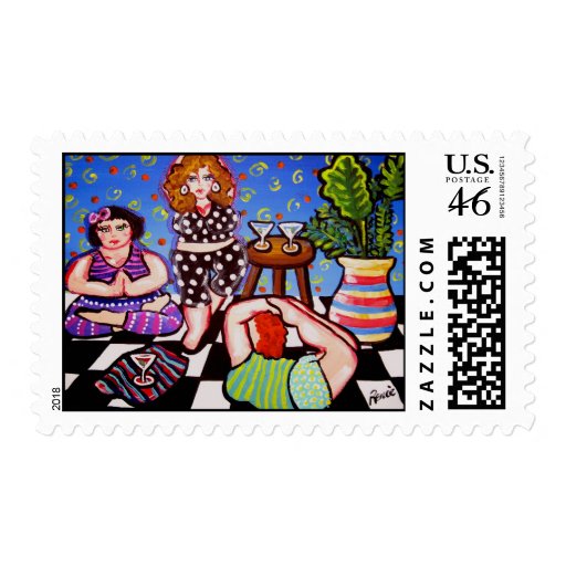 Yoga Divas with Martinis Postage Stamps