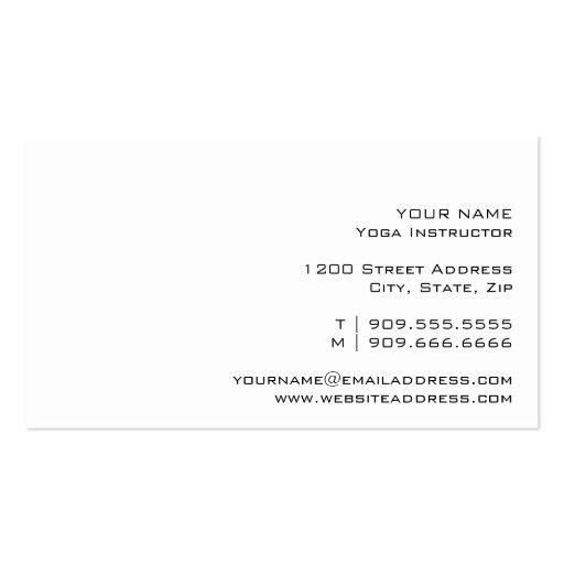 YOGA Instructor Business Card - Yoga Words (back side)