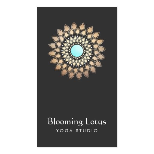 Yoga Instructor Gold and Turquoise Lotus Black Business Card (front side)