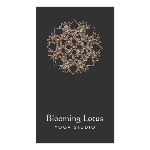 Yoga Instructor Wood Lotus Black (Not Real Wood) Business Cards (front side)
