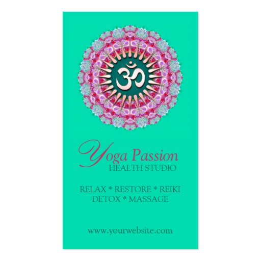 Yoga Om Pink Green New Age Business Cards (front side)