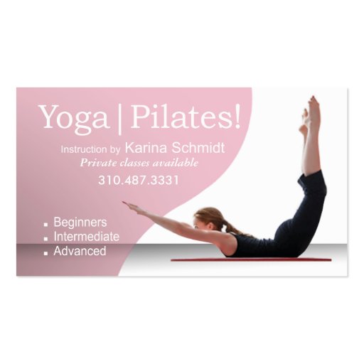 "Yoga | Pilates!" Pilates Instruction, Yoga Class Business Card Templates (front side)