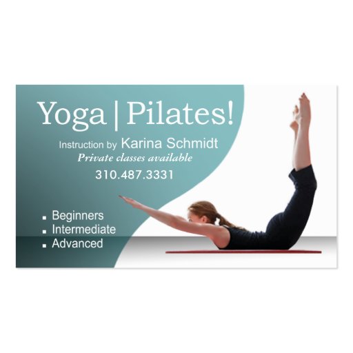 "Yoga | Pilates!" Pilates Instruction, Yoga Class Business Card Templates (front side)