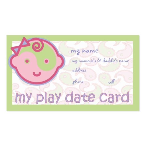 Yoga Speak Baby : Play Date Card Business Card Template (front side)