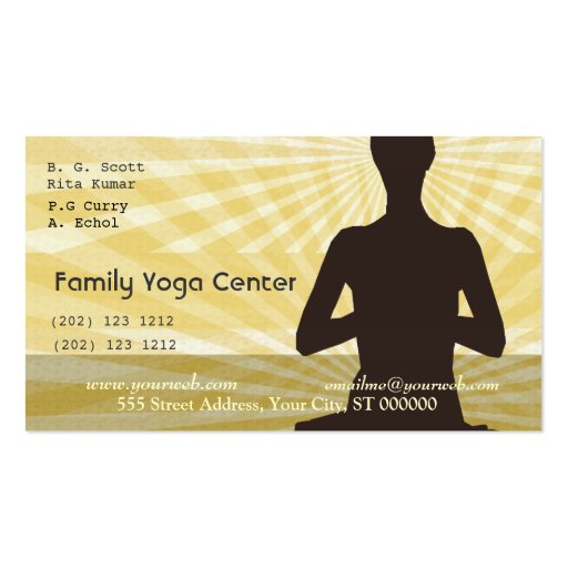 Yoga Spiritual Meditation Salutations Business Card Templates (front side)