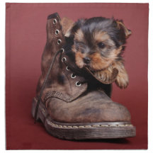 Yorkie and boot cloth napkin
