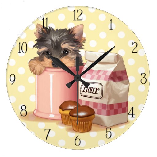 Yorkie and chocolate cupcakes wall clock Zazzle
