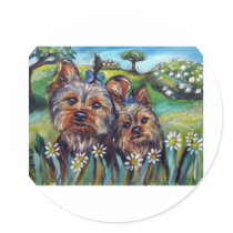 Yorkie best buds Lucy and Milly Round Stickers