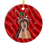 Yorkie Dog with Candy Canes Christmas Ornament