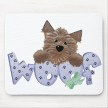 Yorkie Dog Woof (blue) Mousepads