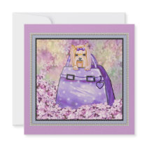 Yorkie In Lilacs Polka Dot Purse Invitation Card by greerdesign Yorkie In Lilacs Polka Dot Purse Invitation Card