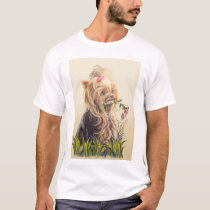 "Yorkie in the Garden" t-shirts by hofferstudiocom "Yorkie in the Garden" t-shirts