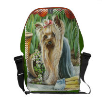 Yorkie in the Tulip Garden Messenger Bag