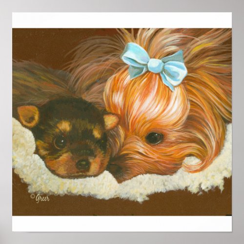 Yorkie Mama with Baby Print print