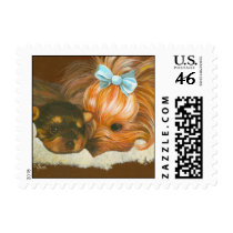Yorkie Mama with Puppy Postage Stamps
