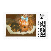 Yorkie Mom with Baby Pet Gifts Stamps