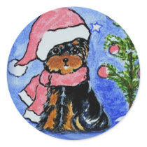Yorkie Poo Christmas Art stickers