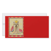 Yorkie Princess Poinsettias Christmas Photo Card photo cards