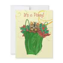 Yorkie Puppy Christmas Bag with Holly card invitations by greerdesign Yorkie Puppy Christmas Bag with Holly card invitations