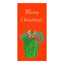 Yorkie Puppy Christmas Bag with Holly Photo Card