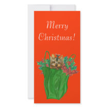 Yorkie Puppy Christmas Bag with Holly Photo Card photo cards