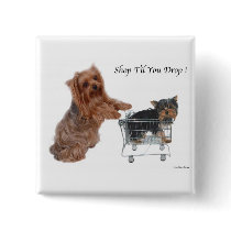 Yorkie Shop Til You Drop buttons by Kmezzano Yorkie Shop Til You Drop buttons