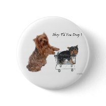 Yorkie Shop Til You Drop buttons by Kmezzano Yorkie Shop Til You Drop buttons