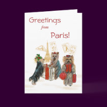 Yorkie Travel Paris Eiffel Tower Christmas Card
