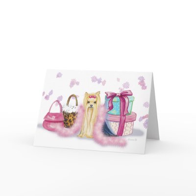 Yorkie with Feather Boa Greeting Cards by greerdesign