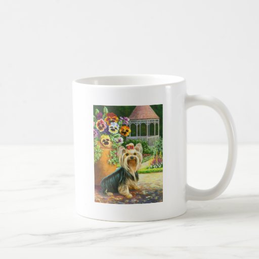 Yorkie with Gazebo and Pansies Mugs