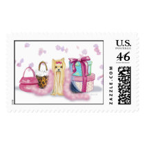 Yorkie Yorkshire Terrier with Feather Boa Postage postage by greerdesign Yorkie Yorkshire Terrier with Feather Boa Postage postage