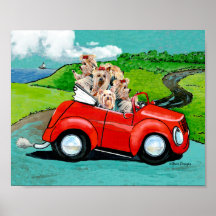 Yorkies in Red Convertible Canvas Art Print