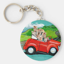 Yorkies in Red Convertible Keychain