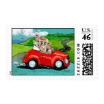 Yorkies in Red Convertible Postage Stamps