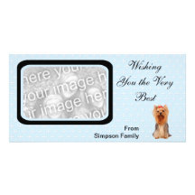 Yorkshire Terrier - Blue w/ White Diamond Design Photo Greeting Card