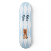 Yorkshire Terrier - Blue w/ White Diamond Design Skateboard
