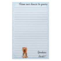 Yorkshire Terrier - Blue w/ White Diamond Design Custom Stationery