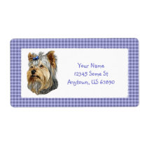 Yorkshire Terrier Bust Blue Bow Labels labels