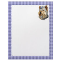 Yorkshire Terrier Bust Blue Bow Personalized Letterhead