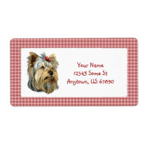 Yorkshire Terrier Bust Red Bow Personalized Shipping Label