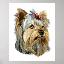 Yorkshire Terrier Bust Red Bow posters