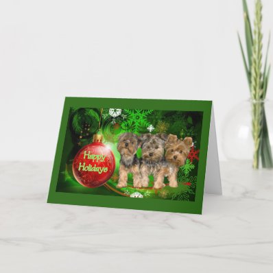 Yorkshire Terrier Christmas Card Red Ball