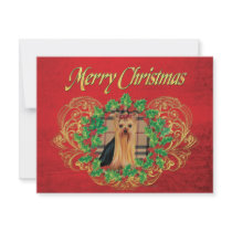 Yorkshire Terrier Christmas Holly Invitation Card by greerdesign Yorkshire Terrier Christmas Holly Invitation Card