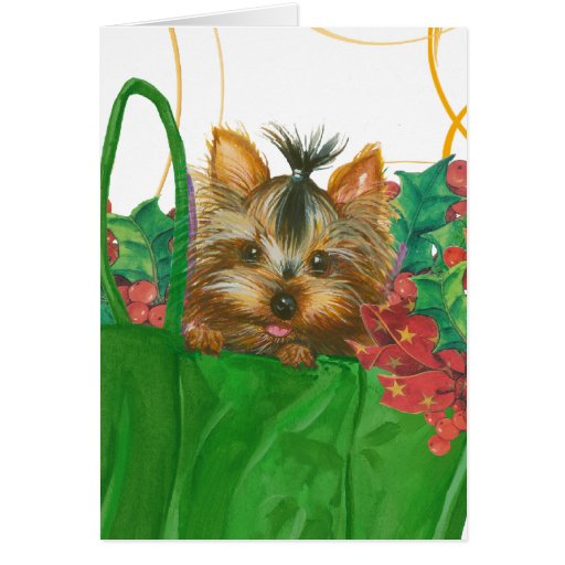 Yorkshire Terrier Puppy Christmas Greeting Card Zazzle