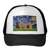 Yorkshire Terriers (three) - Starry Night Mesh Hat