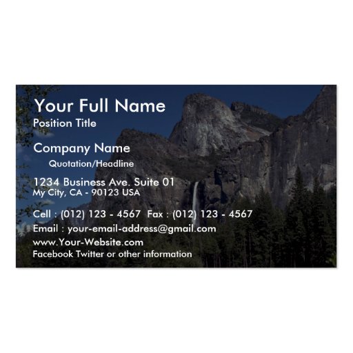 Yosemite Valley Falls, USA Business Card Template (front side)