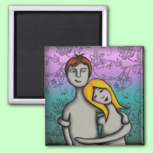 You and me - Square Magnet - A loving young couple embrace sweetly.